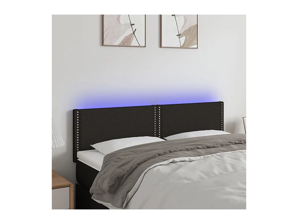 Tête de Lit | Panneau de tête pour lit Moderne à LED Noir 144x5x78/88 cm Tissu