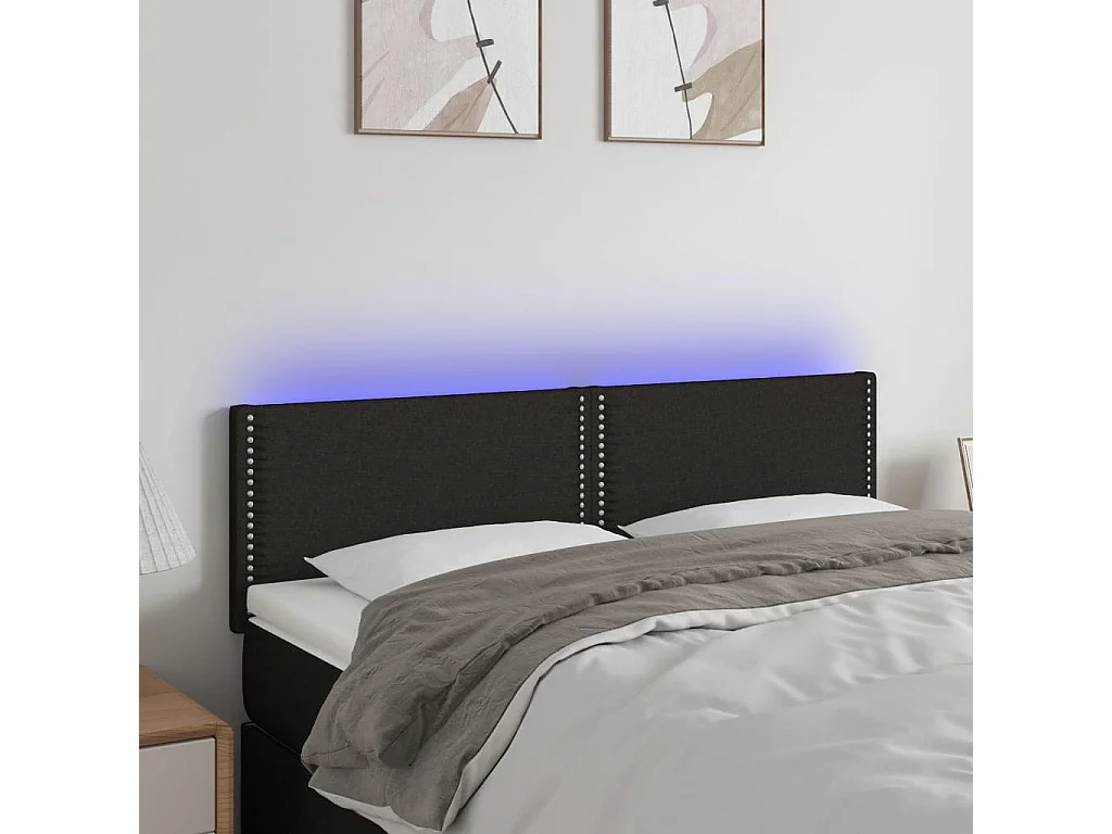 Tête de Lit | Panneau de tête pour lit Moderne à LED Noir 144x5x78/88 cm Tissu