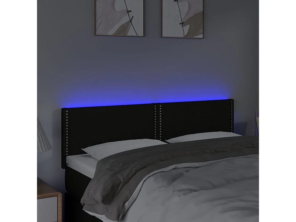 Tête de Lit | Panneau de tête pour lit Moderne à LED Noir 144x5x78/88 cm Tissu