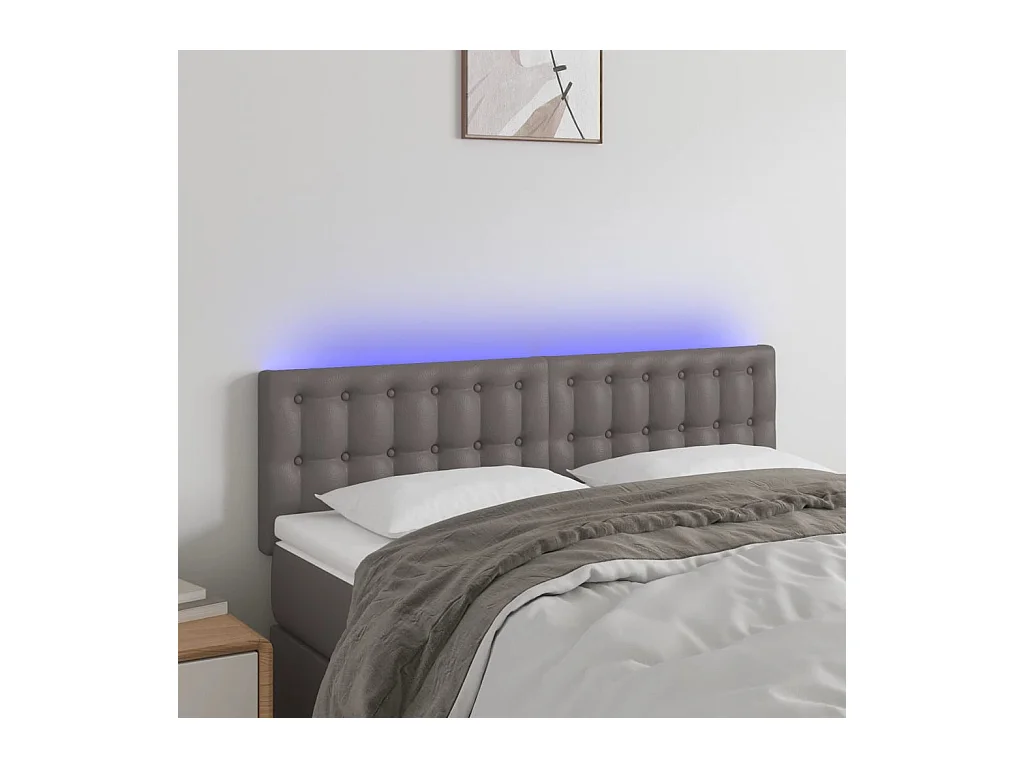 Tête de Lit | Panneau de tête pour lit Moderne à LED Gris 144x5x78/88 cm Similicuir