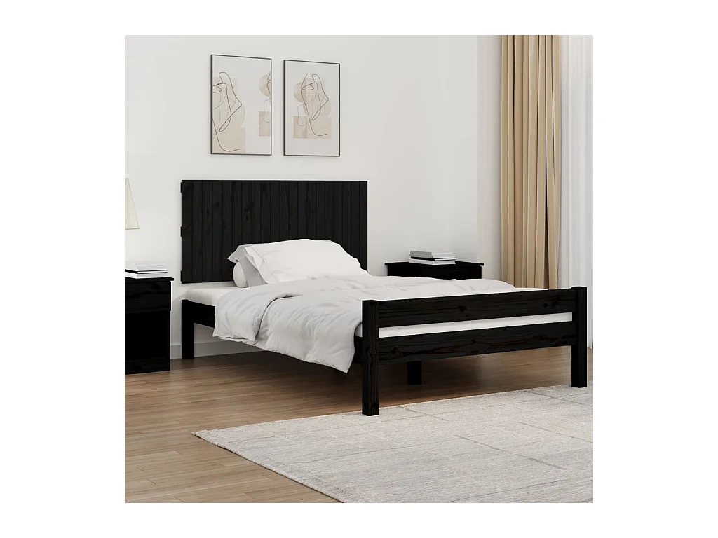 Cabecero de Cama | Cabezal de cama | Mueble de cabecero pared madera maciza pino negro 127,5x3x60 cm