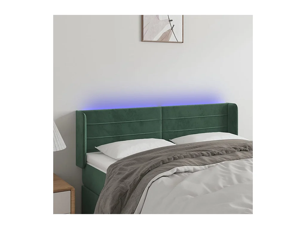 Cabecero | Cabezal de Cama | Mueble cabecero con LED de terciopelo verde oscuro 147x16x78/88 cm