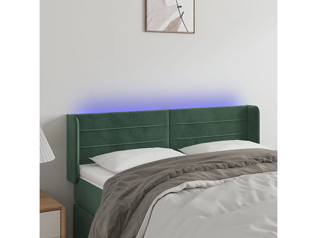 Hoofdbord | Hoofdeinde LED 147x16x78/88 cm fluweel donkergroen
