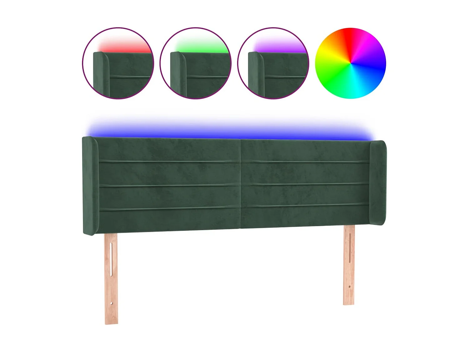 Hoofdbord | Hoofdeinde LED 147x16x78/88 cm fluweel donkergroen