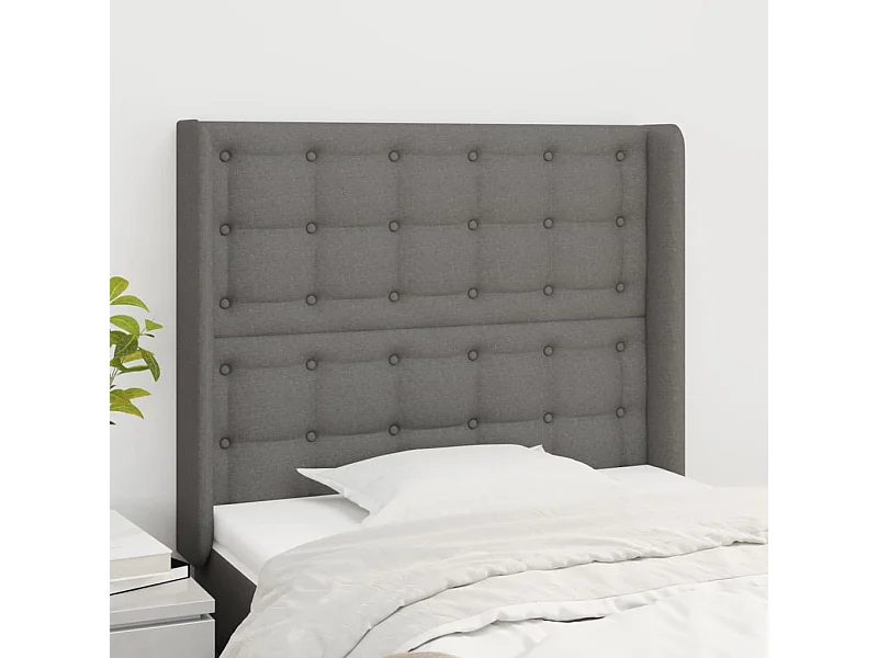 Cabecero | Cabezal de Cama | Mueble cabecero con orejas de tela gris oscuro 83x16x118/128 cm