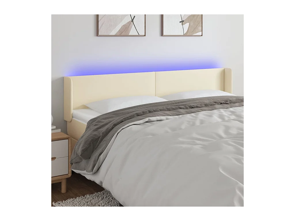 Tête de Lit | Panneau de tête pour lit Moderne à LED Crème 183x16x78/88 cm Similicuir