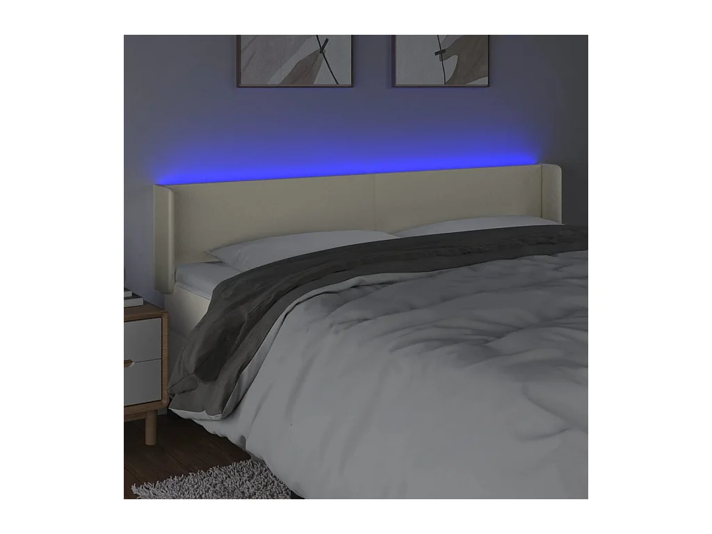 Tête de Lit | Panneau de tête pour lit Moderne à LED Crème 183x16x78/88 cm Similicuir