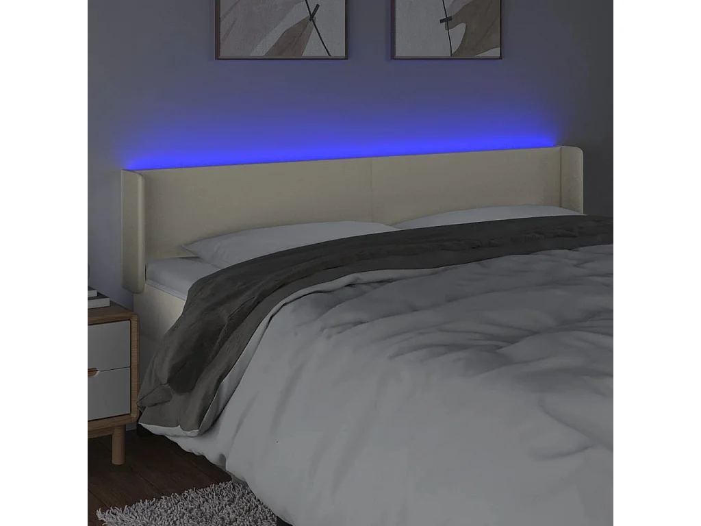 Cabecero | Cabezal de Cama | Mueble cabecero con LED cuero sintético crema 183x16x78/88 cm