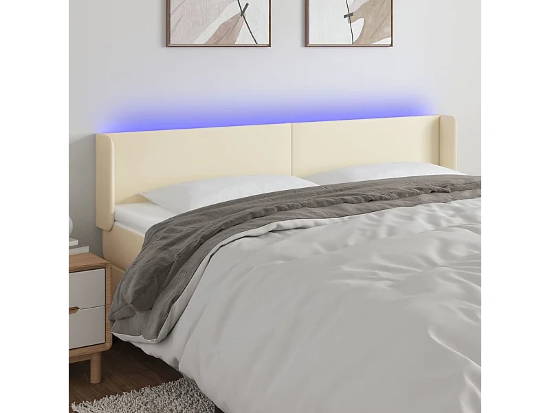 Cabecero | Cabezal de Cama | Mueble cabecero con LED cuero sintético crema 183x16x78/88 cm