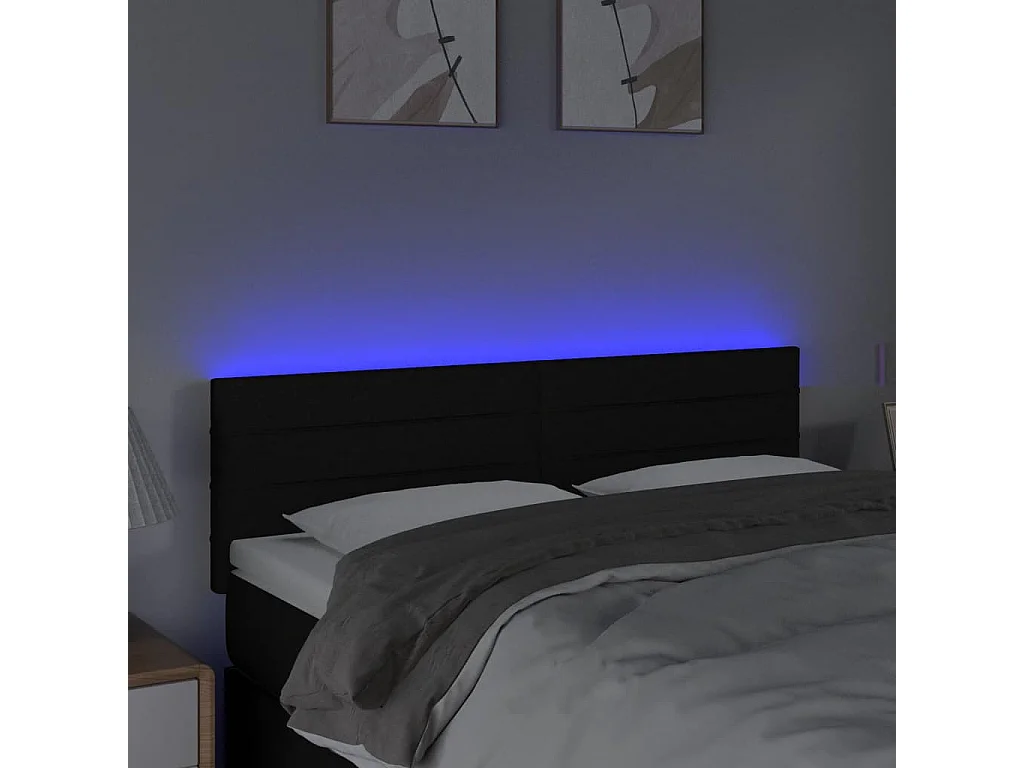 Tête de Lit | Panneau de tête pour lit Moderne à LED Noir 144x5x78/88 cm Tissu