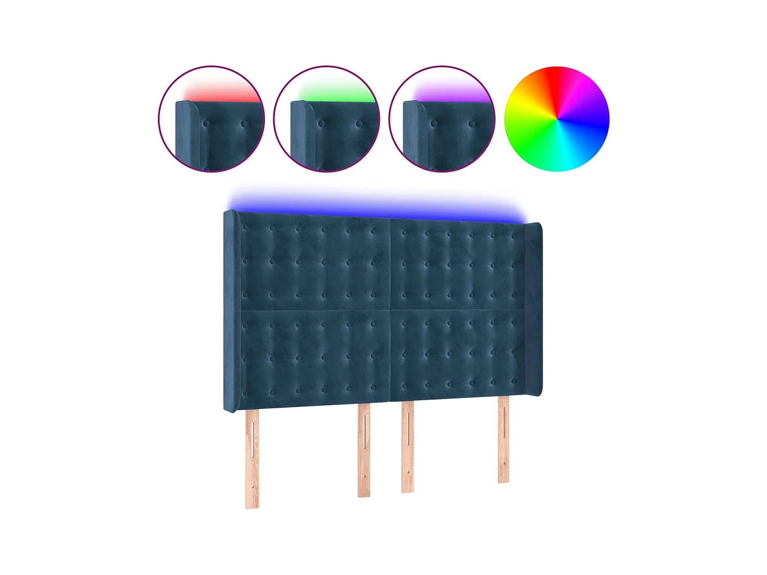 Cabecero | Cabezal de Cama | Mueble cabecero con LED de terciopelo azul oscuro 147x16x118/128 cm