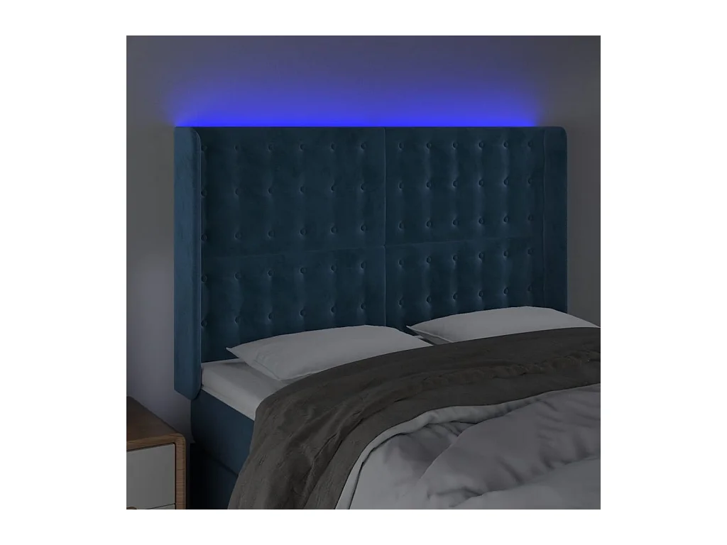 Cabecero | Cabezal de Cama | Mueble cabecero con LED de terciopelo azul oscuro 147x16x118/128 cm