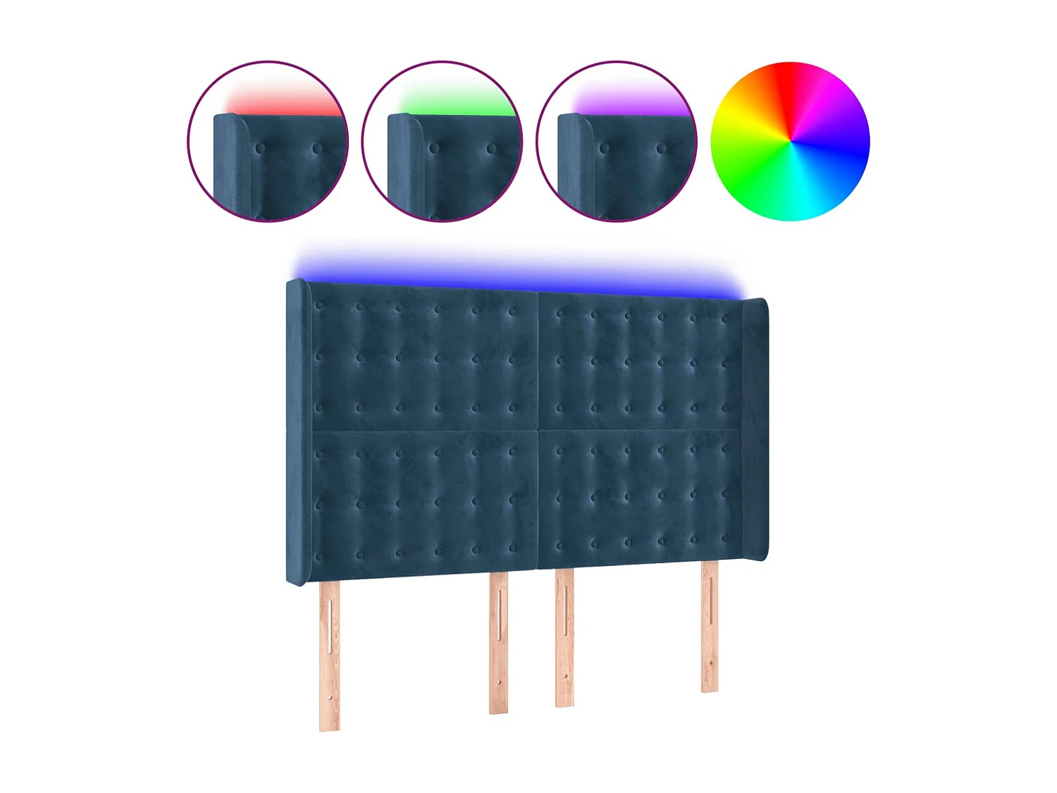 Tête de Lit | Panneau de tête pour lit Moderne à LED Bleu foncé 147x16x118/128 cm Velours