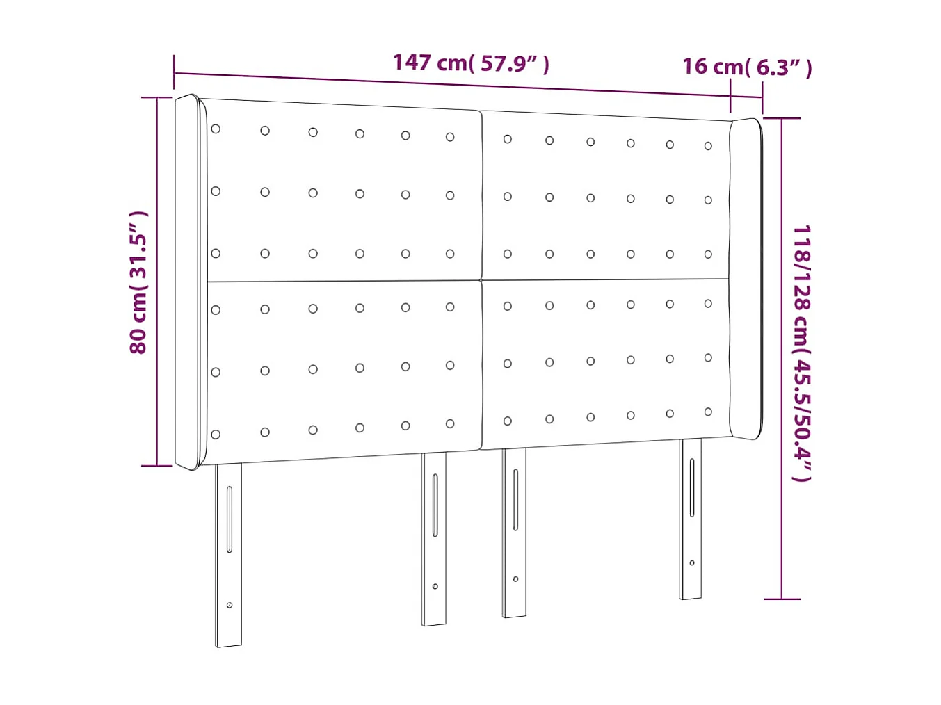 Tête de Lit | Panneau de tête pour lit Moderne à LED Bleu foncé 147x16x118/128 cm Velours