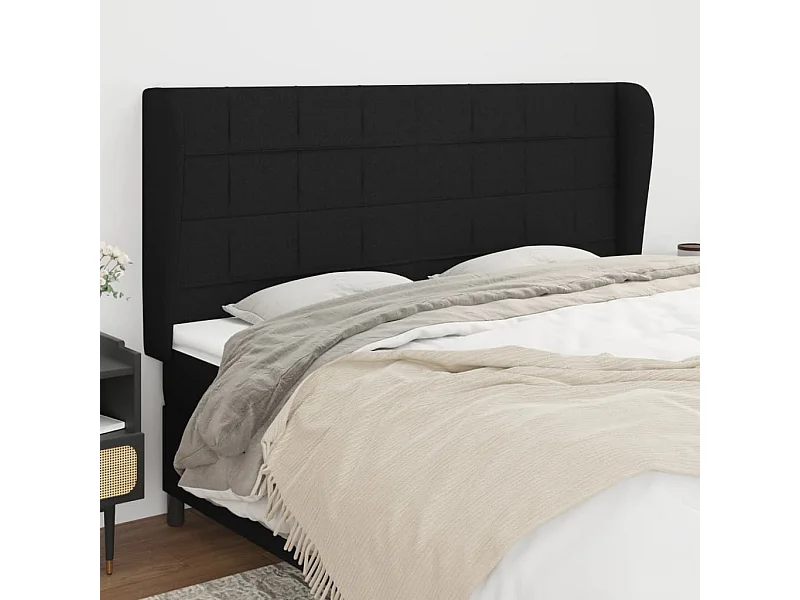 Tête de Lit | Panneau de tête pour lit Moderne avec oreilles Noir 203x23x118/128 cm Tissu