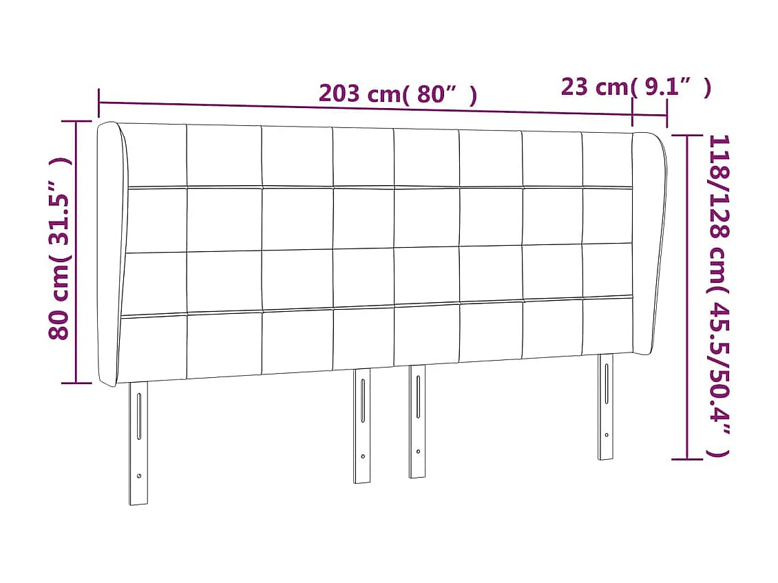 Hoofdbord | Hoofdeinde met randen 203x23x118/128 cm stof zwart