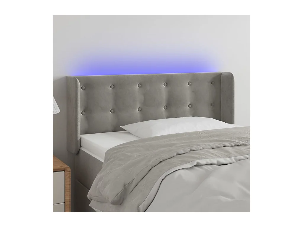 Cabecero | Cabezal de Cama | Mueble cabecero con LED de terciopelo gris claro 103x16x78/88 cm