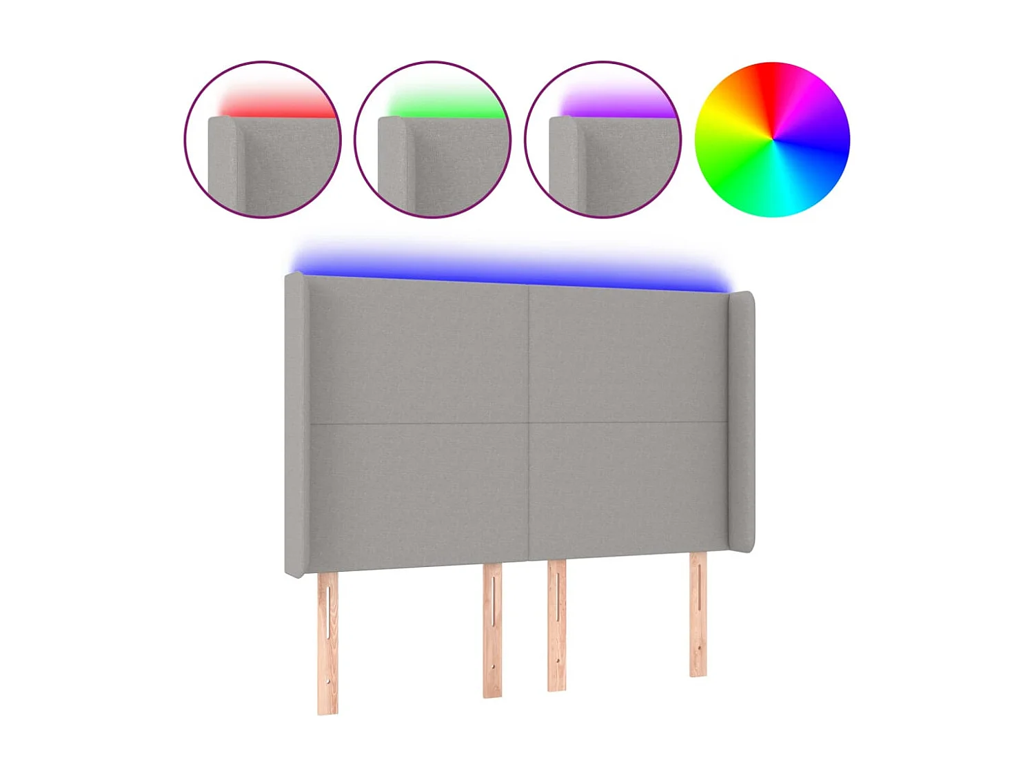 Tête de Lit | Panneau de tête pour lit Moderne à LED Gris clair 147x16x118/128 cm Tissu