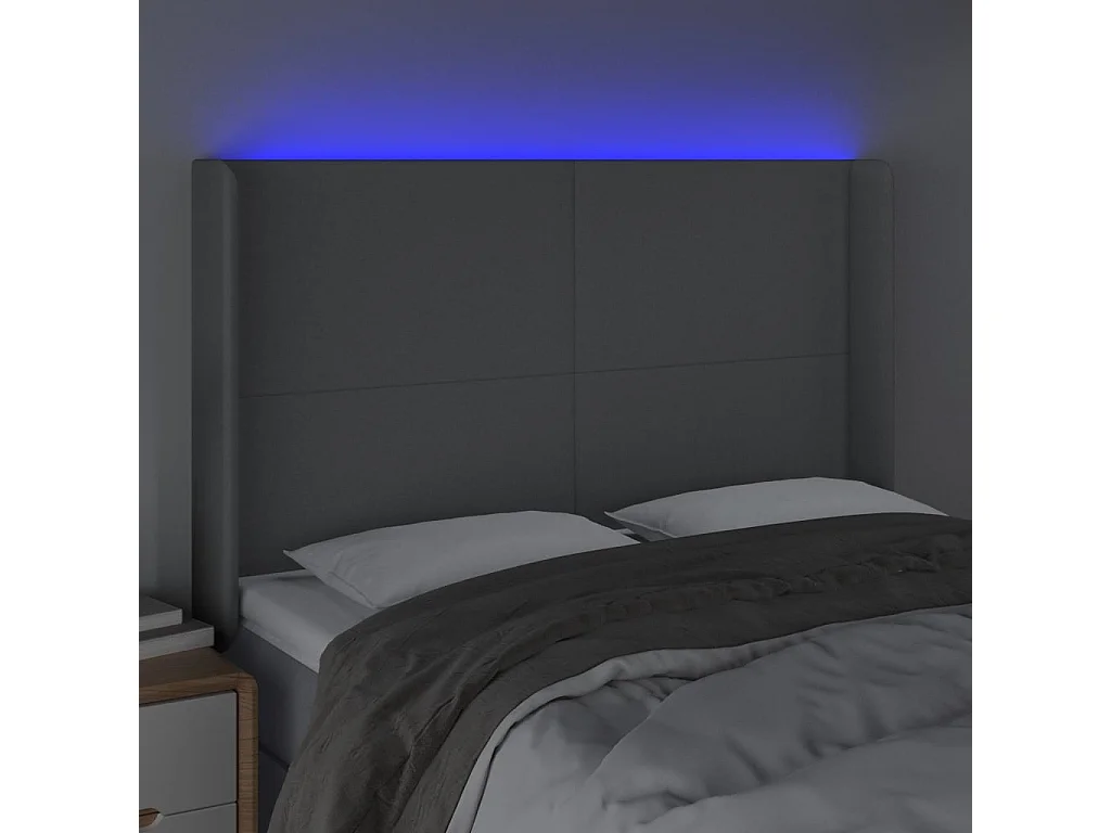 Tête de Lit | Panneau de tête pour lit Moderne à LED Gris clair 147x16x118/128 cm Tissu