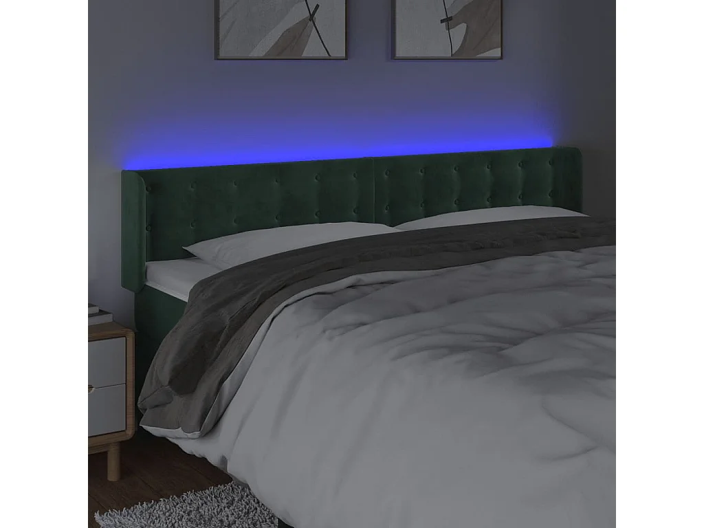 Hoofdbord | Hoofdeinde LED 203x16x78/88 cm fluweel donkergroen