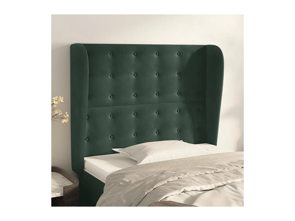 Tête de Lit | Panneau de tête pour lit Moderne avec oreilles Vert foncé 83x23x118/128 cm Velours