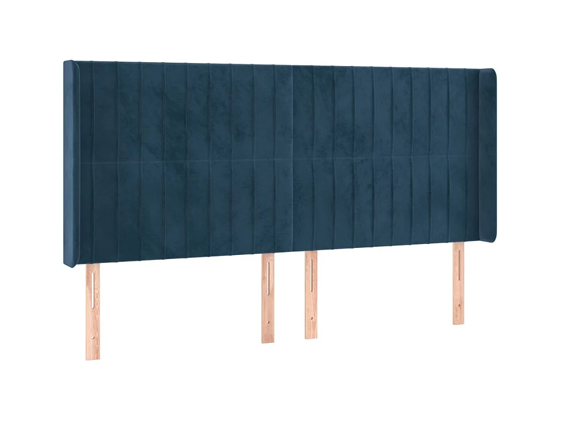 Tête de Lit | Panneau de tête pour lit Moderne avec oreilles Bleu foncé 183x16x118/128 cm Velours