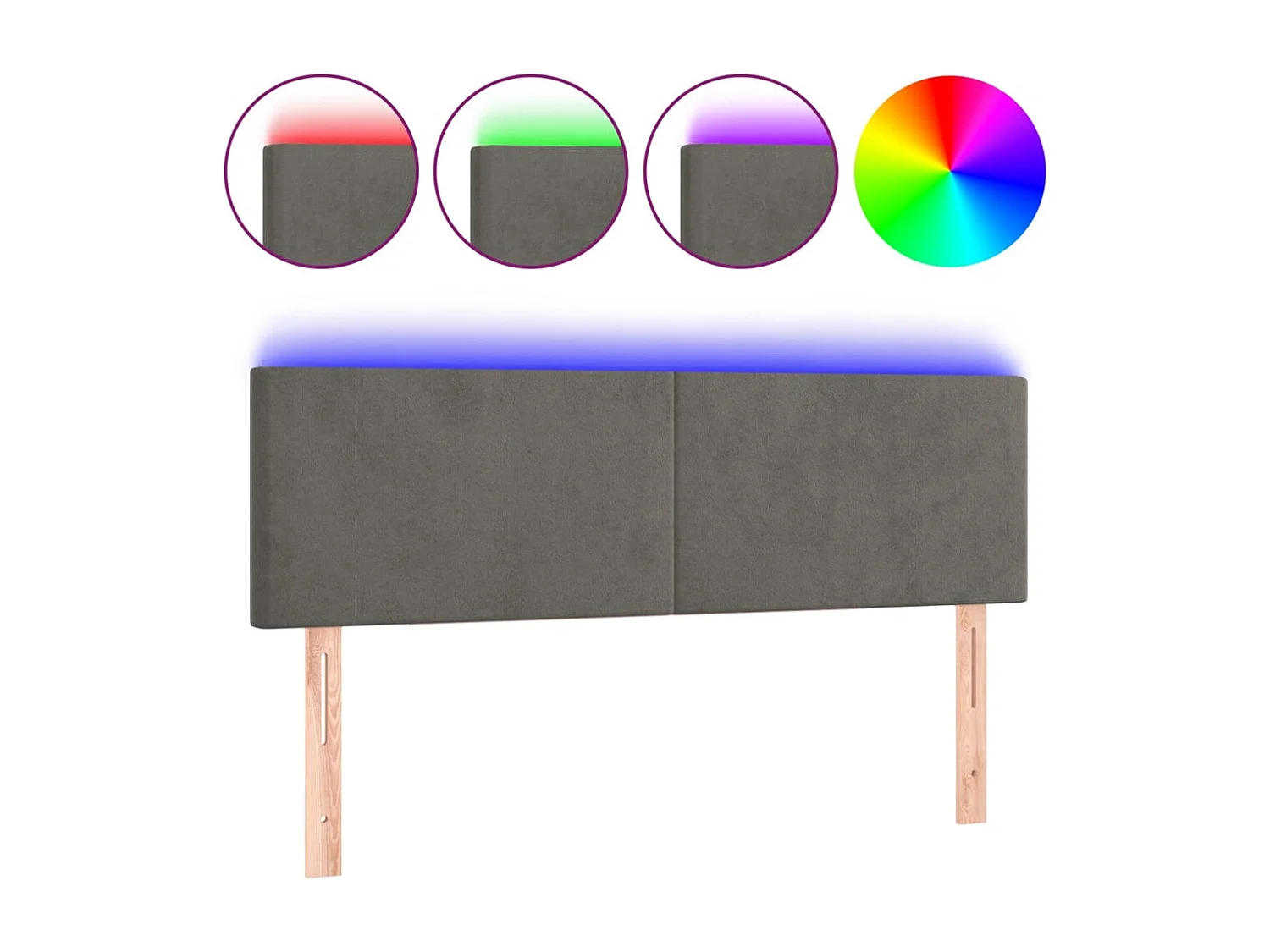 Hoofdbord | Hoofdeinde LED 144x5x78/88 cm fluweel donkergrijs