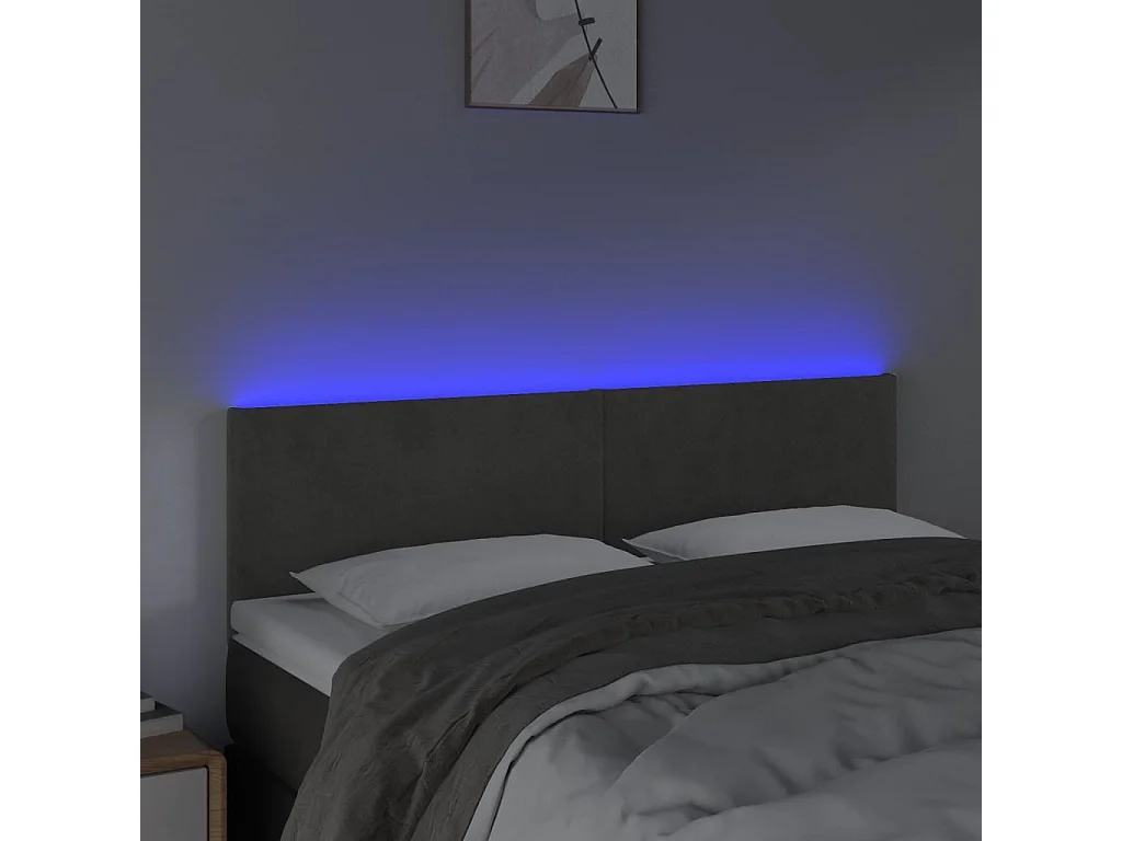 Hoofdbord | Hoofdeinde LED 144x5x78/88 cm fluweel donkergrijs