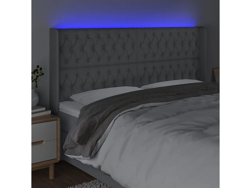 Mueble cabecero | Cabezal de cama | Cabecero con LED de tela gris claro 203x16x118/128 cm