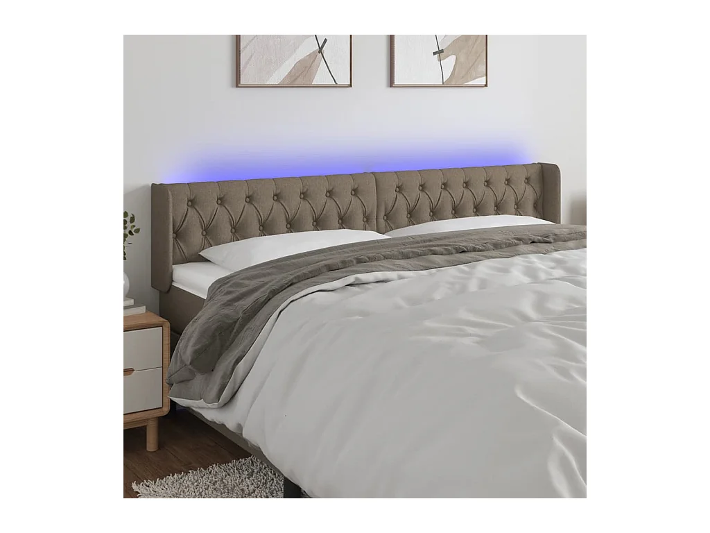 Mueble cabecero | Cabezal de cama | Cabecero con LED de tela gris taupe 203x16x78/88 cm