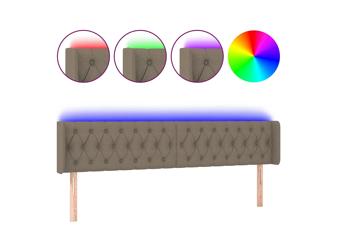 Mueble cabecero | Cabezal de cama | Cabecero con LED de tela gris taupe 203x16x78/88 cm