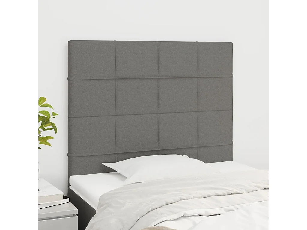 Cabeceros | Cabezal de cama | Mueble de cabecero 2 unidades de tela gris oscuro 90x5x78/88 cm