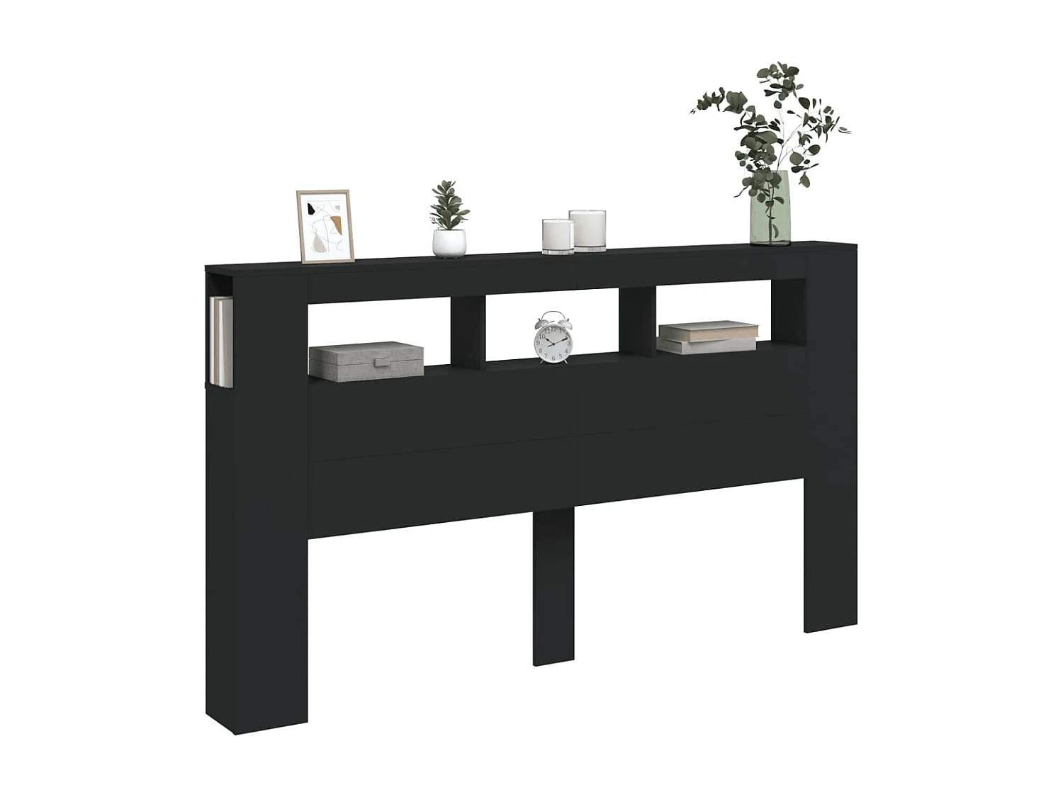 Cabecero | Cabezal de Cama | Mueble cabecero con LED madera de ingeniería negro 180x18,5x103,5 cm