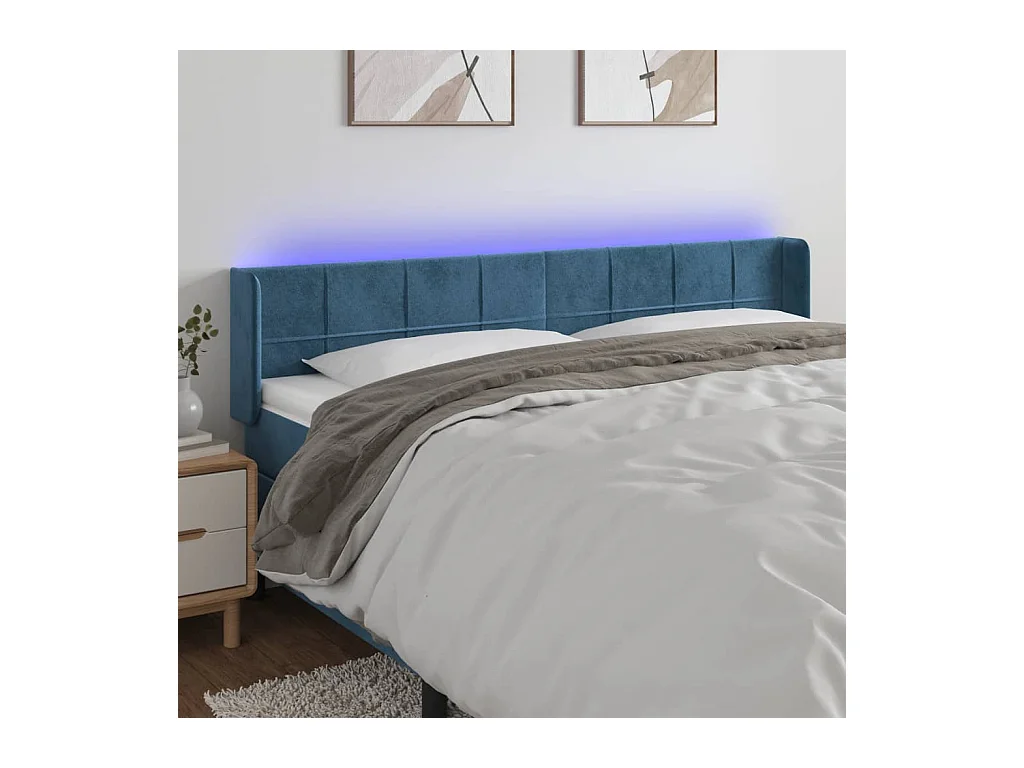 Cabecero | Cabezal de Cama | Mueble cabecero con LED de terciopelo azul oscuro 183x16x78/88 cm