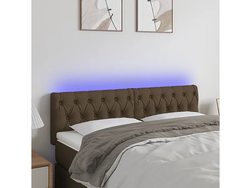 Tête de Lit | Panneau de tête pour lit Moderne à LED Marron foncé 160x7x78/88 cm Tissu