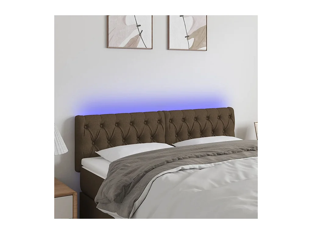 Mueble cabecero | Cabezal de cama | Cabecero con LED de tela marrón oscuro 160x7x78/88 cm