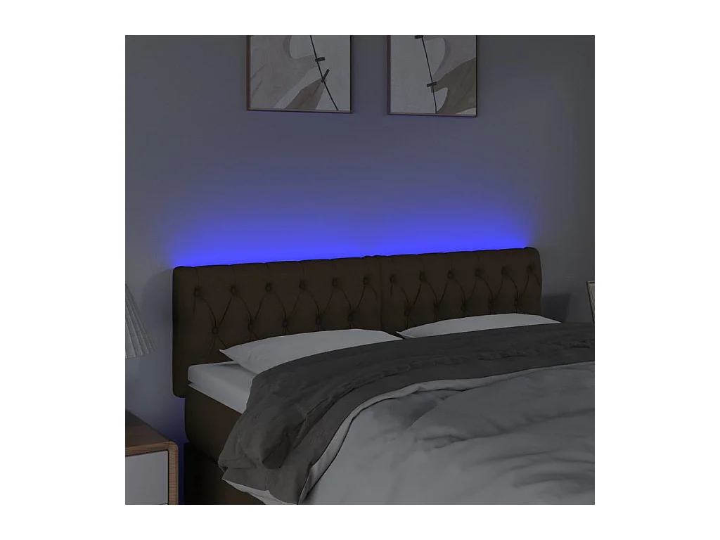 Mueble cabecero | Cabezal de cama | Cabecero con LED de tela marrón oscuro 160x7x78/88 cm