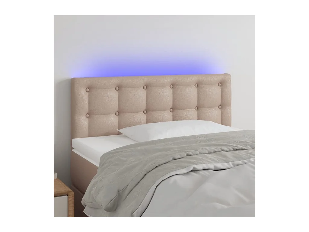 Cabecero | Cabezal de Cama | Mueble cabecero con LED cuero sintético color capuchino 90x5x78/88 cm