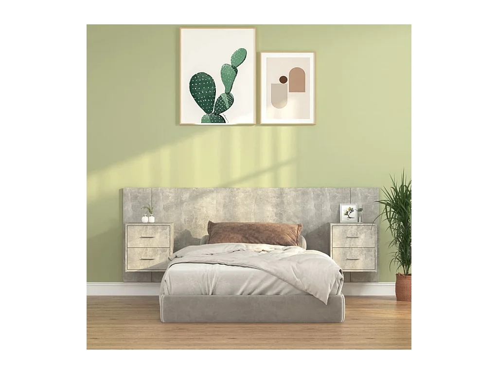 Tête de Lit avec rangement | Tête de lit avec armoires Gris béton Bois d'ingénierie