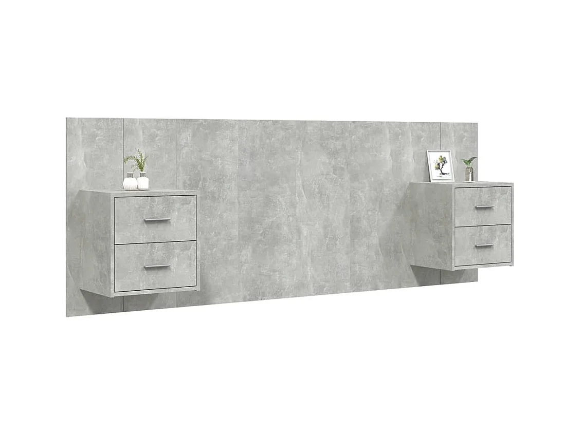 Tête de Lit avec rangement | Tête de lit avec armoires Gris béton Bois d'ingénierie