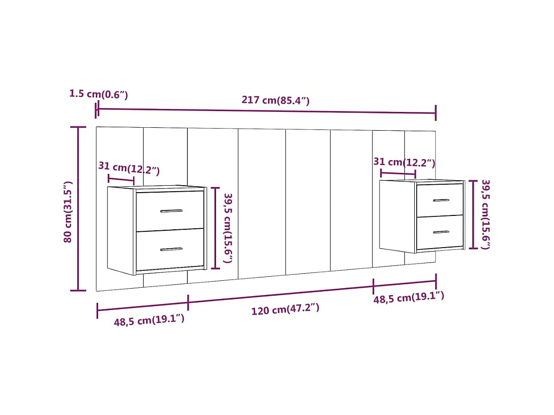Tête de Lit avec rangement | Tête de lit avec armoires Gris béton Bois d'ingénierie