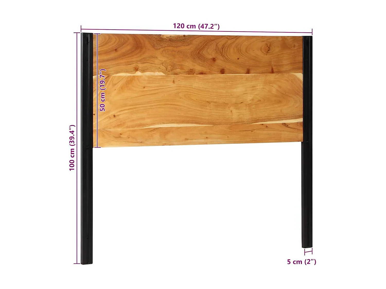 Tête de Lit | Panneau de tête pour lit Moderne 120 cm bois massif d'acacia et fer