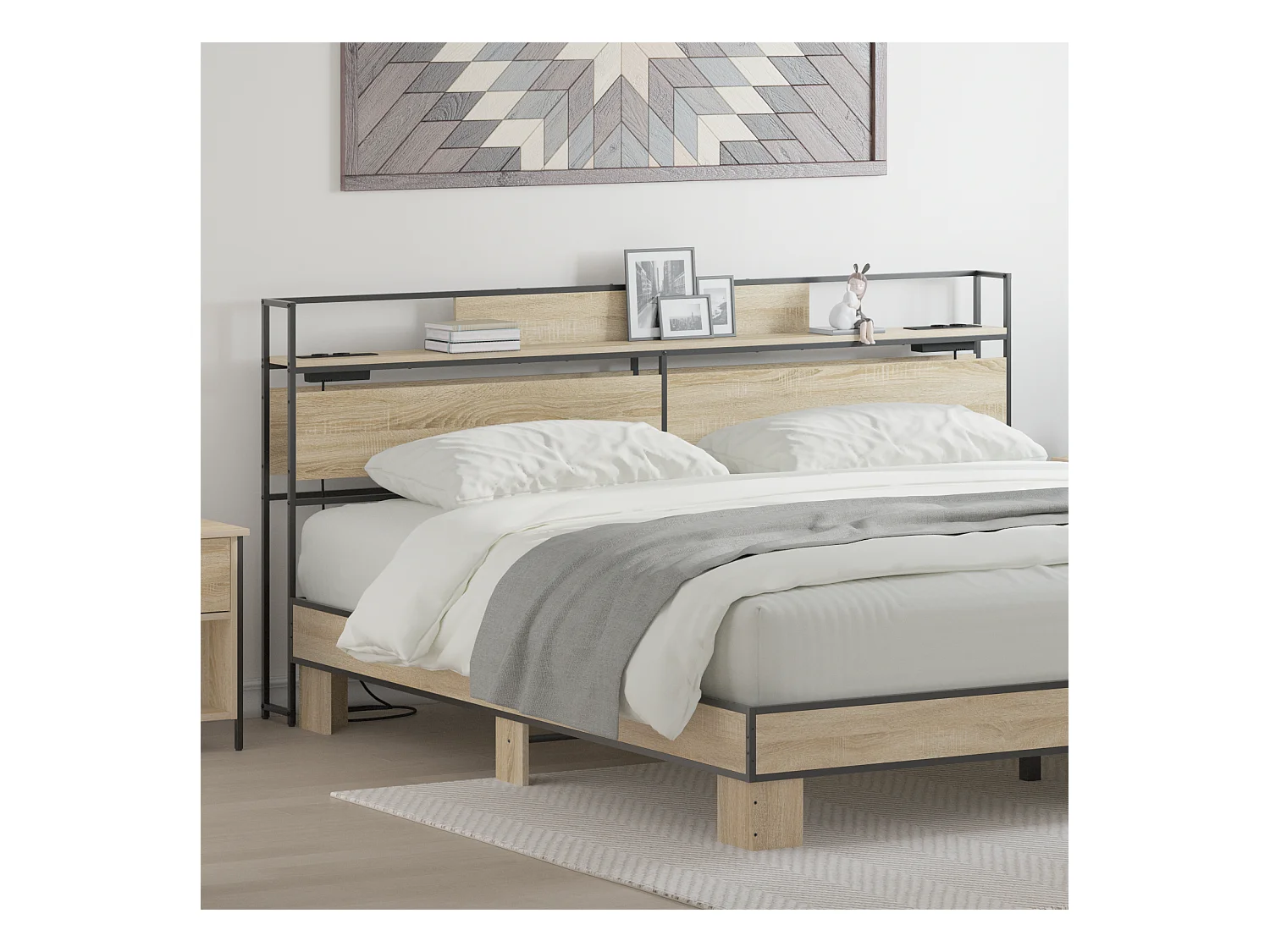 Mueble cabecero con almacenamiento | Cabecera de almacenamiento con estante Roble Sonoma 200 cm