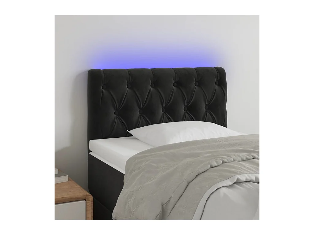 Cabecero | Cabezal de Cama | Mueble cabecero con LED de terciopelo negro 80x7x78/88 cm
