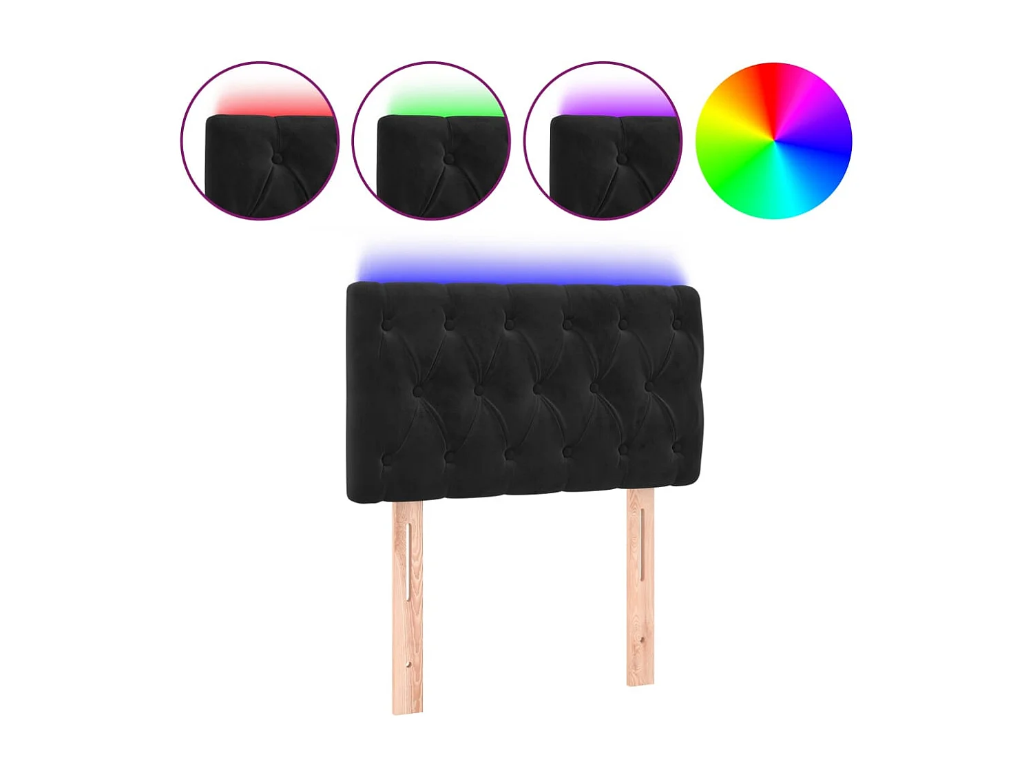 Cabecero | Cabezal de Cama | Mueble cabecero con LED de terciopelo negro 80x7x78/88 cm