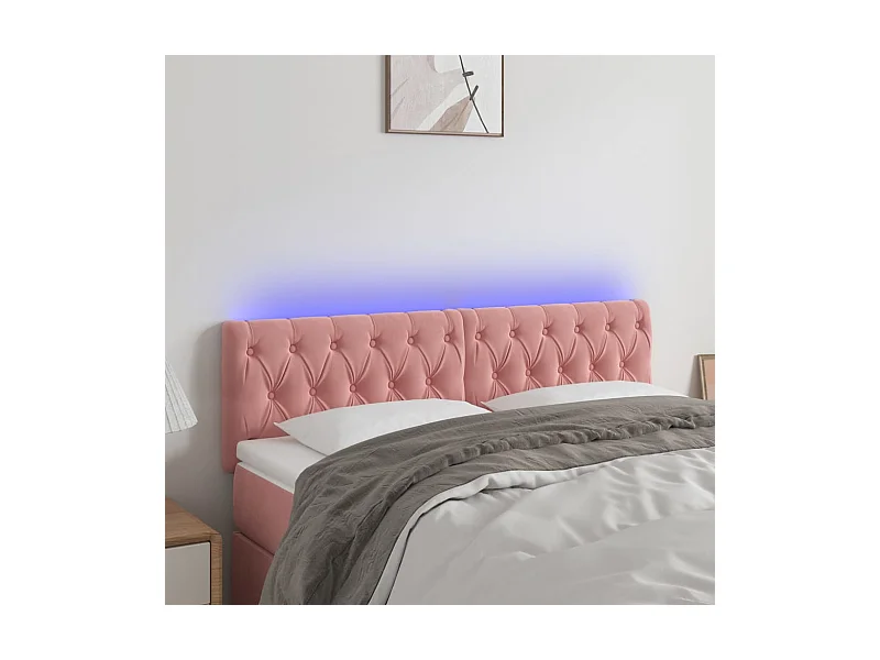 Tête de Lit | Panneau de tête pour lit Moderne à LED Rose 160x7x78/88 cm Velours