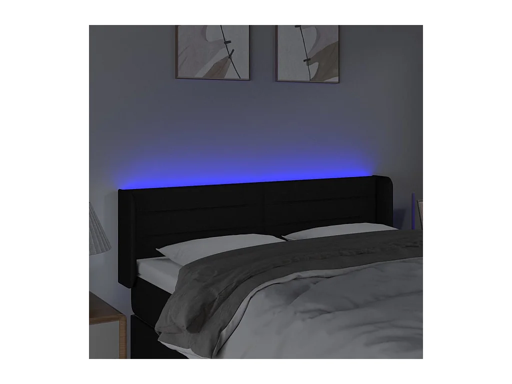 Mueble cabecero | Cabezal de cama | Cabecero con LED de tela negro 147x16x78/88 cm