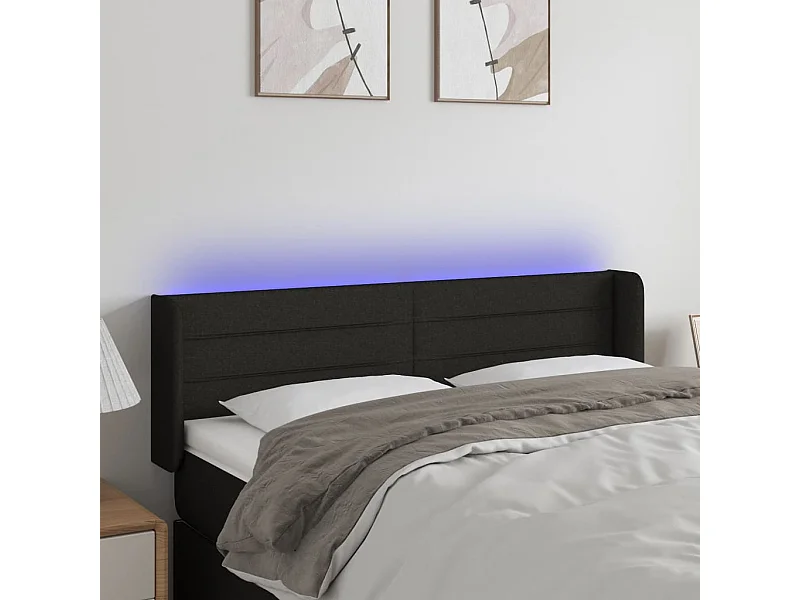 Mueble cabecero | Cabezal de cama | Cabecero con LED de tela negro 147x16x78/88 cm