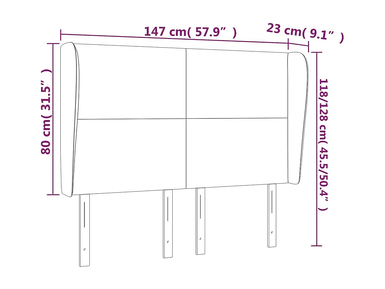 Tête de Lit | Panneau de tête pour lit Moderne avec oreilles Blanc 147x23x118/128 cm Similicuir