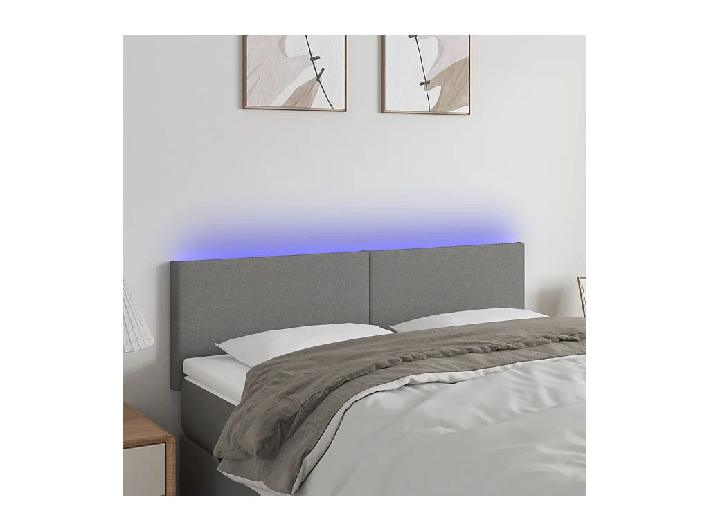 Mueble cabecero | Cabezal de cama | Cabecero con LED de tela gris oscuro 144x5x78/88 cm